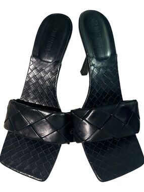 Wild Diva Black Woven Square-Toe Heeled Sandals